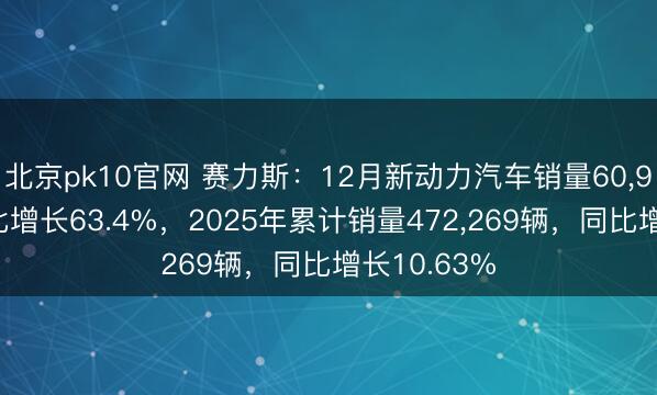 北京pk10官网 赛力斯:12月新动力汽车销量60,981辆,同比增长63.4%,2025年累计销量472,269辆,同比增长10.63%