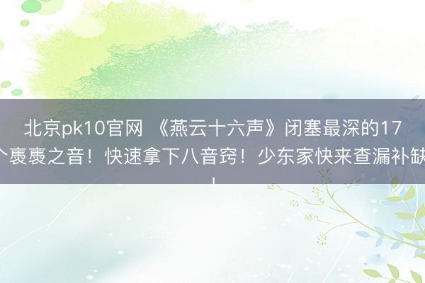北京pk10官网 《燕云十六声》闭塞最深的17个褭褭之音！快速拿下八音窍！少东家快来查漏补缺！