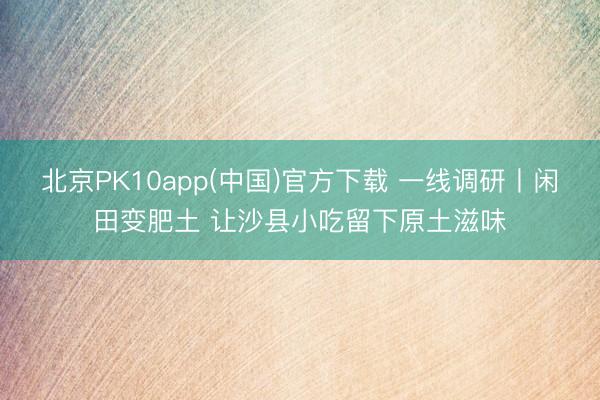 北京PK10app(中国)官方下载 一线调研丨闲田变肥土 让沙县小吃留下原土滋味